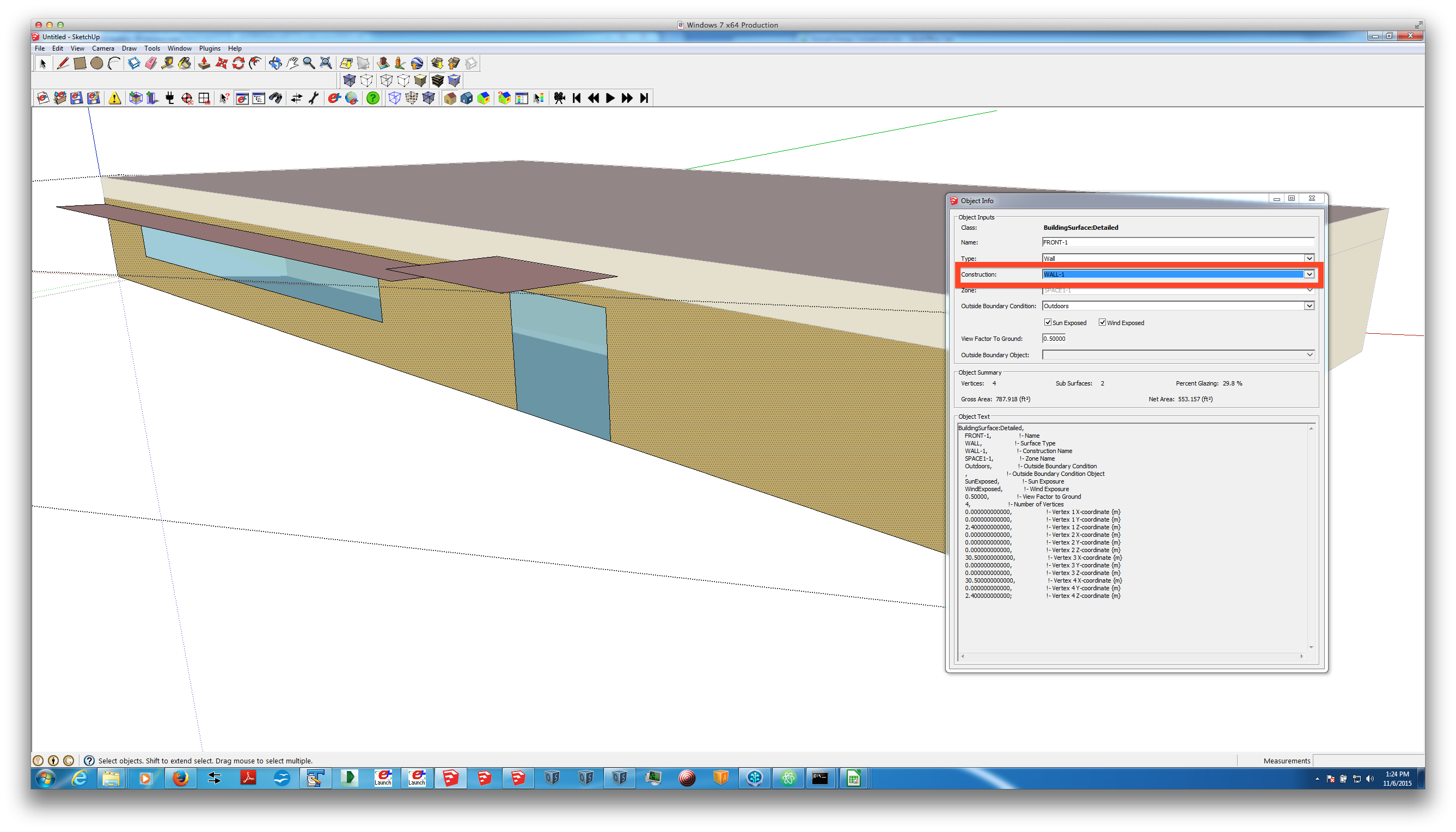 Object Info Screenshot from SketchUp Legacy Plug-In