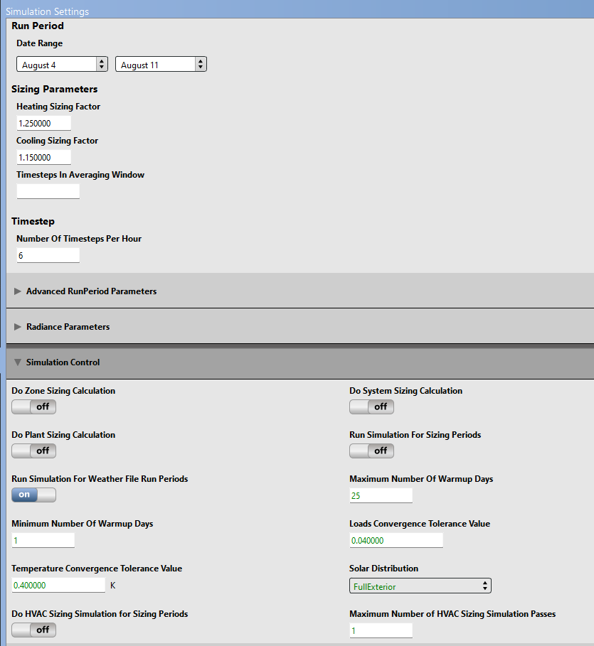 Simulation settings